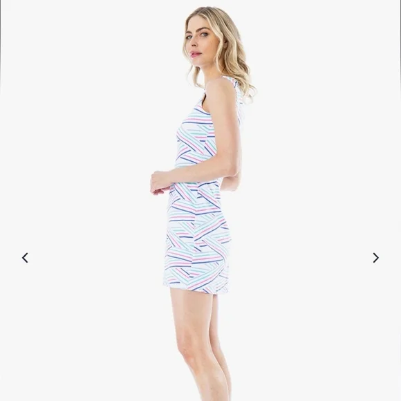 MAHI GOLD Ryder Dress in Chatham Cloth: Chart Your Course in Peony Pink. Size M - Picture 3 of 10